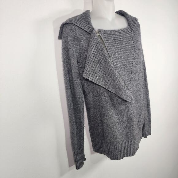 J Crew Women Dream Asymmetrical Zip Henley Sweater Gray Wool Cashmere Small Knit - Picture 4 of 10